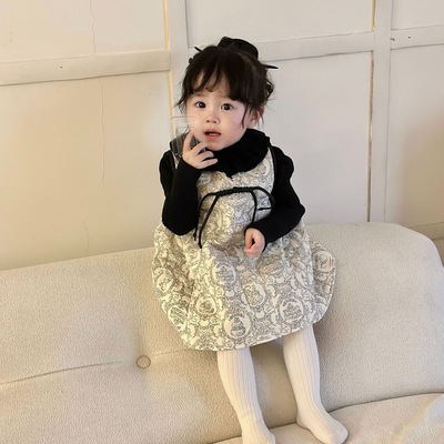 小洛特73-120秋冬 新中式碎花连衣裙女童裥棉印花背心加厚连衣裙