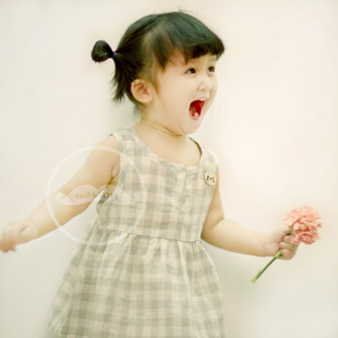 【小洛特】 女童 清新夏日 日式Q趣兔子圆领背心格子裙女童