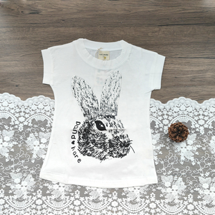 【小洛特】夏90-130韩版可爱贴布长耳朵兔抽象小兔纯棉T恤女童