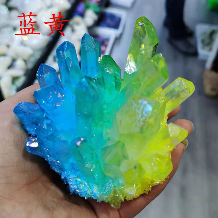 天然水晶簇电镀黄簇消磁净化摆件