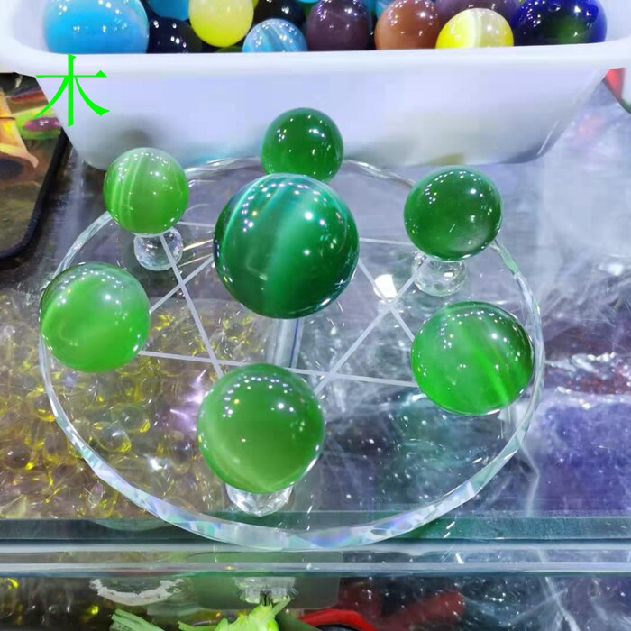 水晶球猫眼摆件七星阵