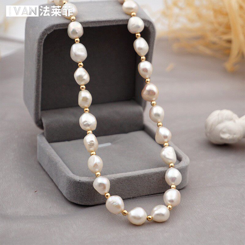 巴洛克淡水珍珠项链套装异形珍珠手链手环饰品女小众耳环三件套