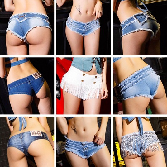 辣妹夜店超低腰DS舞台钢管舞性感三角短裤热裤DJ主播演出牛仔裤女
