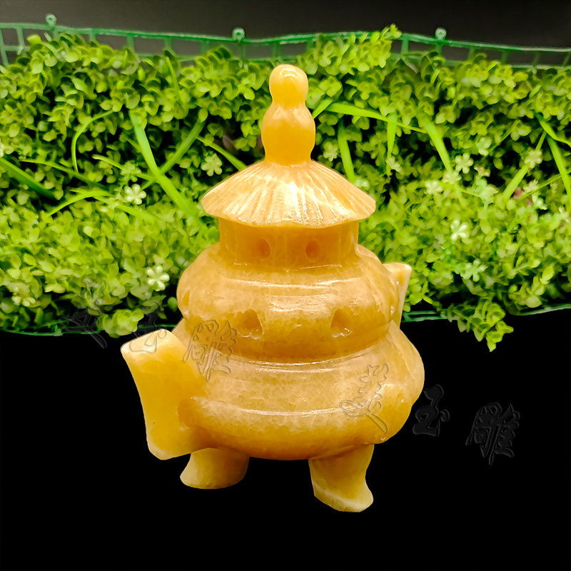 美玉雕天然玉石香薰炉八卦炉摆件