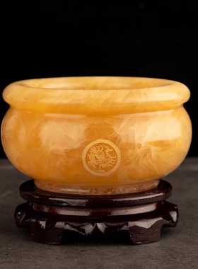 黄玉聚宝盆摆件四方神兽招财进宝