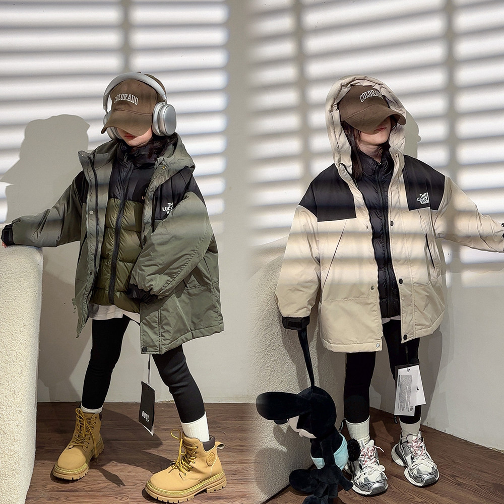 女童冲锋衣三合一可拆卸2025新款儿童加厚外套男童90白鹅绒羽绒服