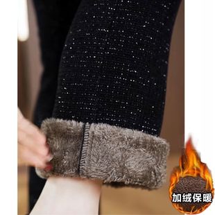 雪尼尔冬季加厚保暖棉裤星空微喇裤女冬高腰显瘦加绒长毛绒喇叭裤