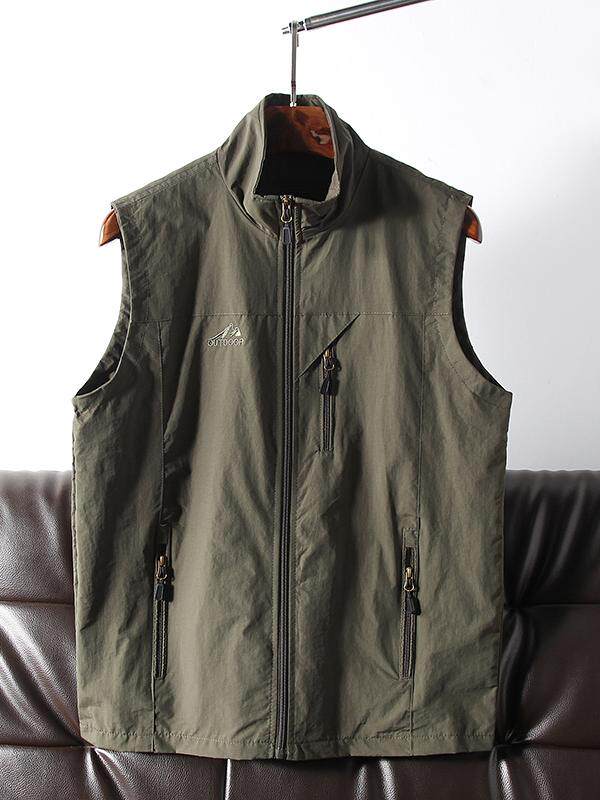 FULL OF FUNCTIONAL WIND  WATERTIGHT  STAND-UP COLLAR MENS FASHION CASUAL OUTDOOR THREE-DIMENSIONAL MULTI-POCKET CARGO VEST