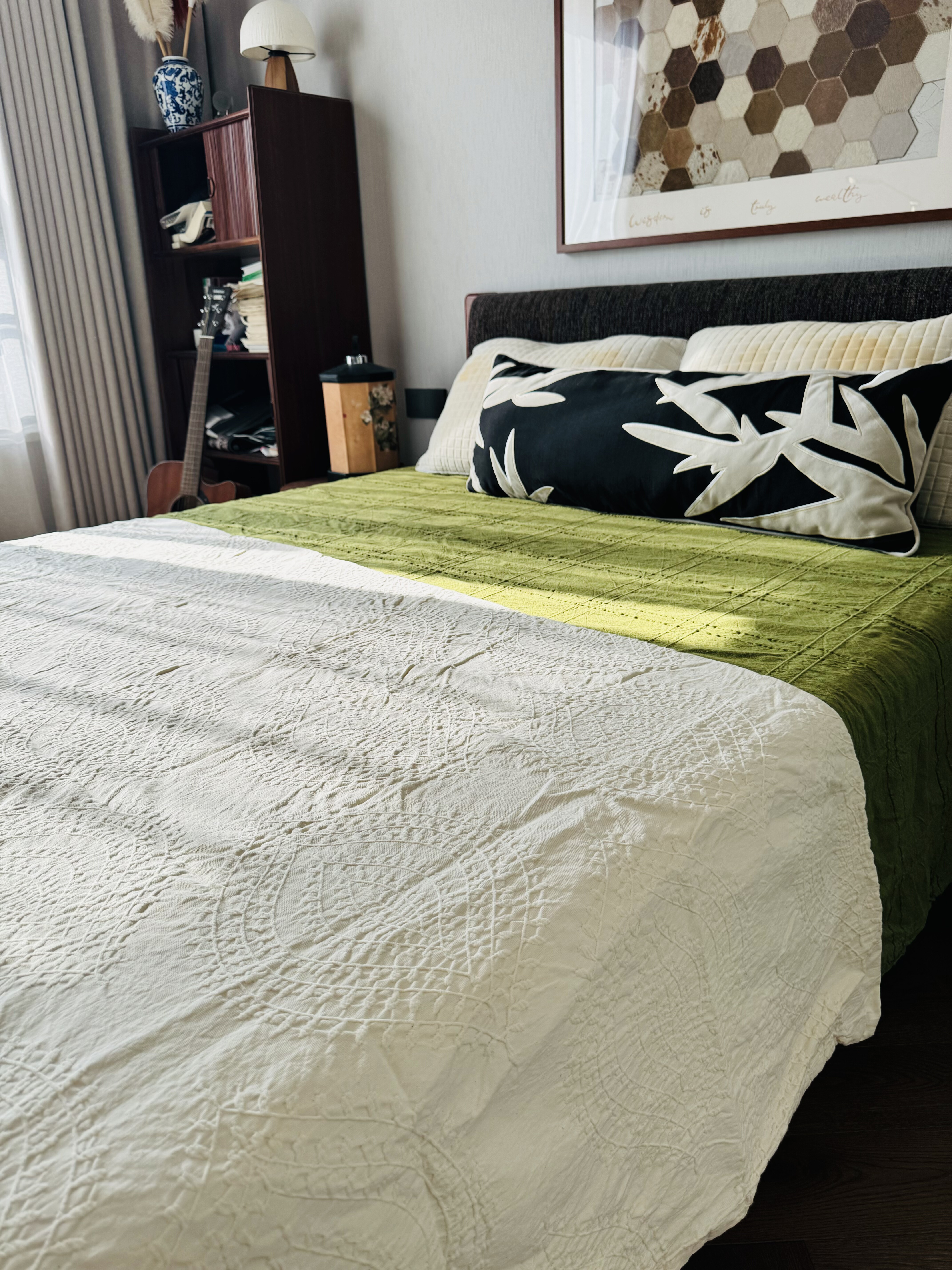 外贸出口加厚亚麻立体提花双人床单厚实质感防滑纯色无夹棉床盖