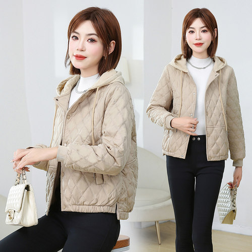 撞色外套菱形格棉服韩版休闲宽松