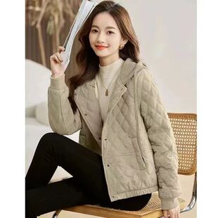 菱格夹棉外套女棉服轻薄2025秋冬季新款棉衣连帽时尚气质宽松棉袄