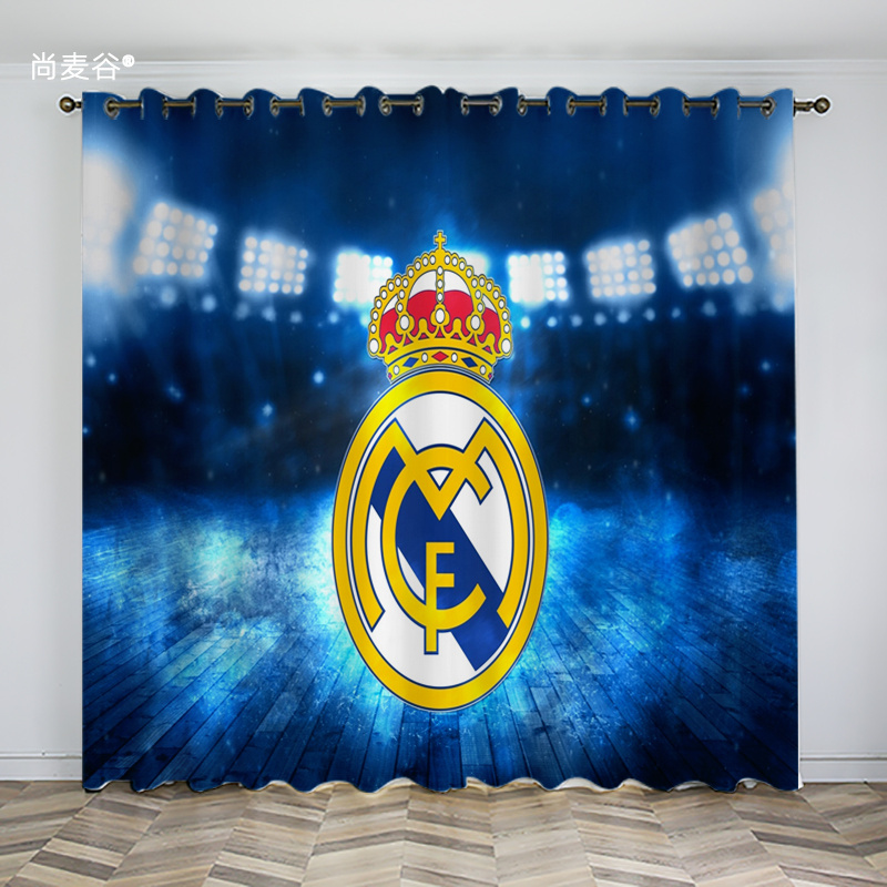 2025年新款定制男孩篮球足球欧冠儿童房卧室窗帘遮光布飘窗免打孔