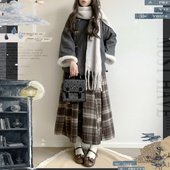 七婉居原创汉服女明制圆领毛呢加绒松紧八破裙汉元 日常秋冬 素套装