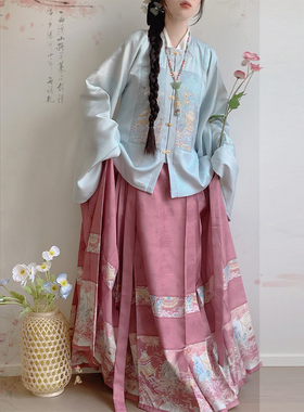 七婉居原创【白玉桃桃】汉服女日常明制方领补服马面裙秋冬款套装