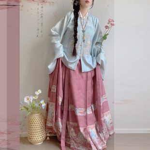 七婉居原创【白玉桃桃】汉服女日常明制方领补服马面裙秋冬款套装