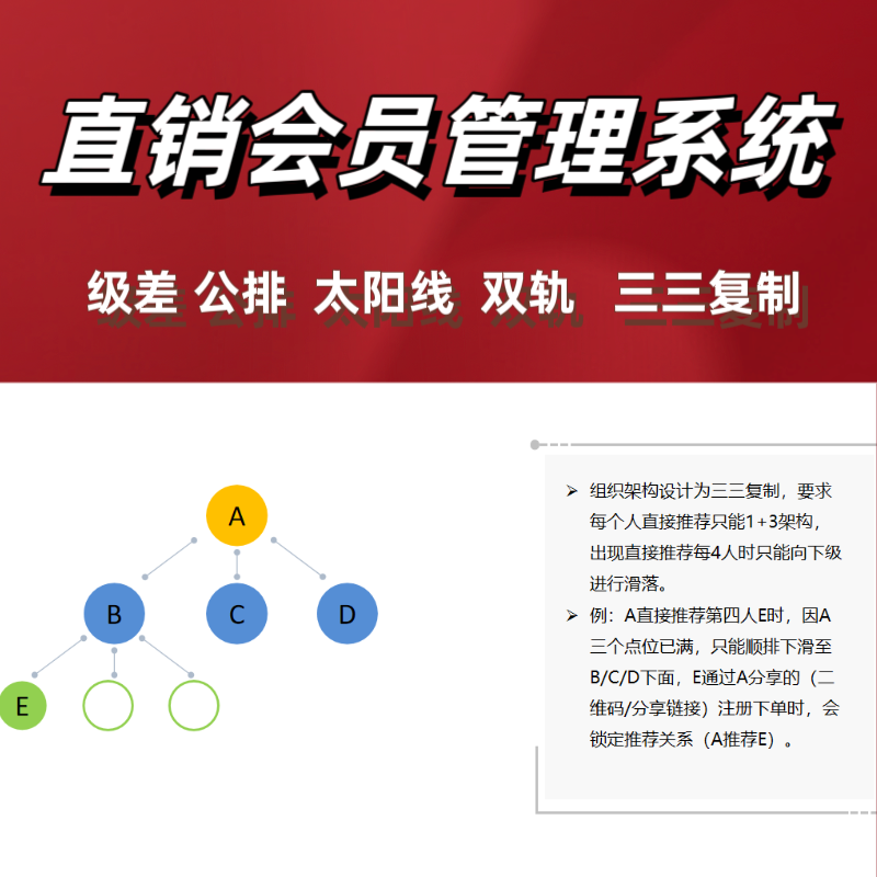 分销会员管理直销系统三三复制商城软件小程序级差双轨公排分红