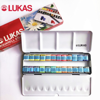 Lukas卢卡斯固体水彩颜料24色套装 透明写生固体便携水彩铁盒装