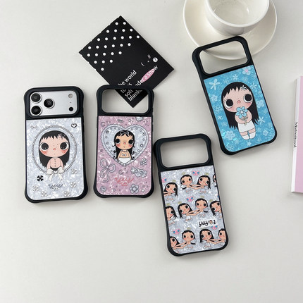 粉色贝母纹小yuy玉女孩适用于iPhone18promax手机壳苹果18pro/17/16/15/pro四角防摔保护壳绿色玉女孩14pro14