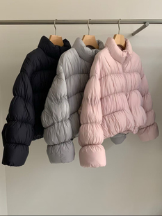 95白鹅绒重工抽褶立裁羽绒服女韩版短款立领保暖设计感显瘦外套潮