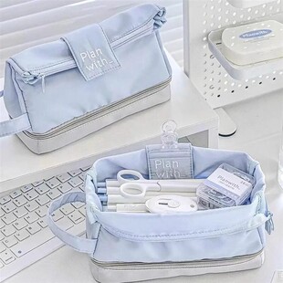 ins风日系大容量笔袋初中生女高颜值文具盒简约双层多功能铅笔袋