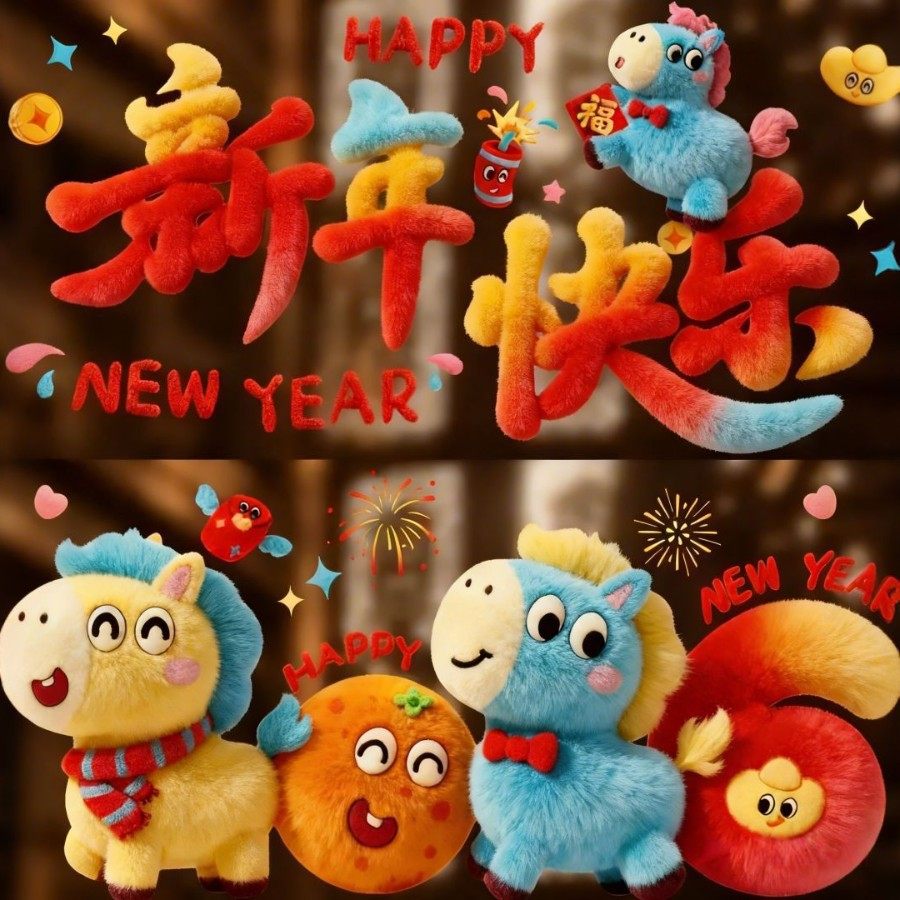 马年裸眼5D毛绒视觉质感春节橱窗商店玻璃门装饰贴窗花小马静电贴,家居饰品,玻璃膜/贴,淘宝优惠券,粉丝福利购,淘宝优惠卷