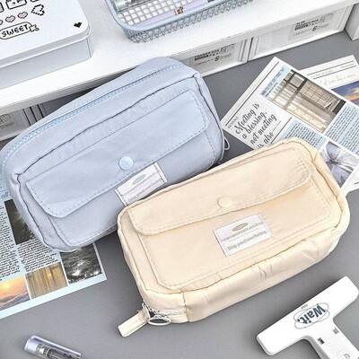 韩版大容量多层翻盖简约笔袋初高中学生女高颜值分隔袋文具收纳袋