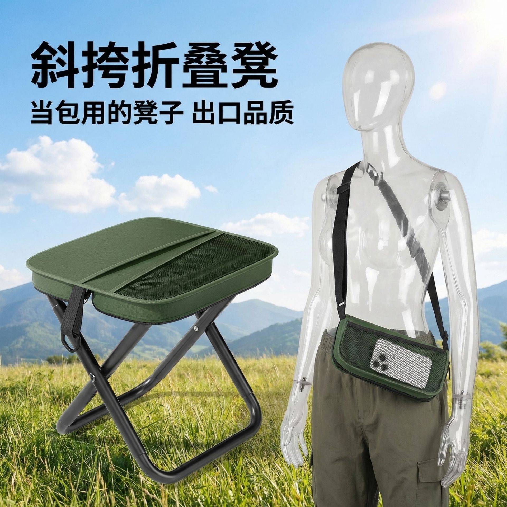 户外折叠凳斜挎包一体设计|露营