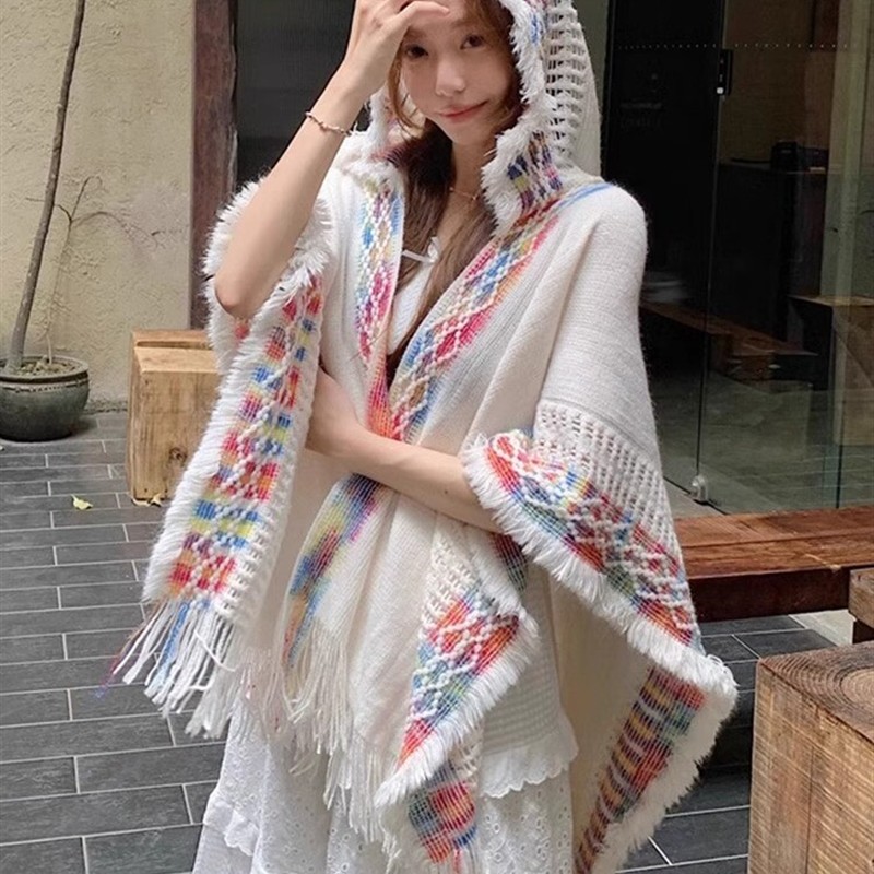 民族风格妇女连帽披肩川崎旅行角度假多才多艺波西米亚风格流苏针