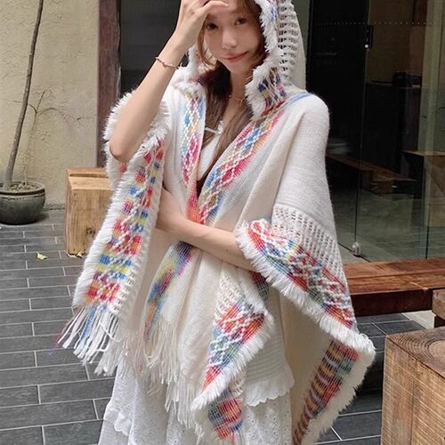 民族风格妇女连帽披肩川崎旅行角度假多才多艺波西米亚风格流苏针