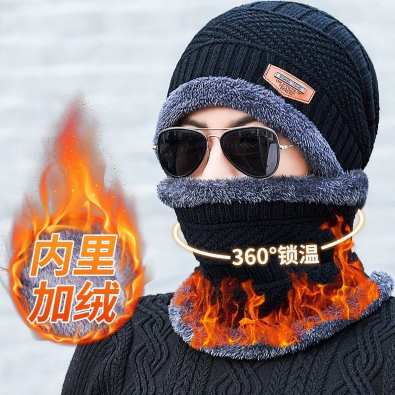 加绒加厚男针织保暖棉帽
