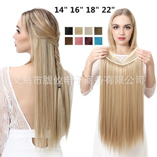 跨境欧美假发女一片式接发片高温丝u型长直发量多隐形鱼线假发片