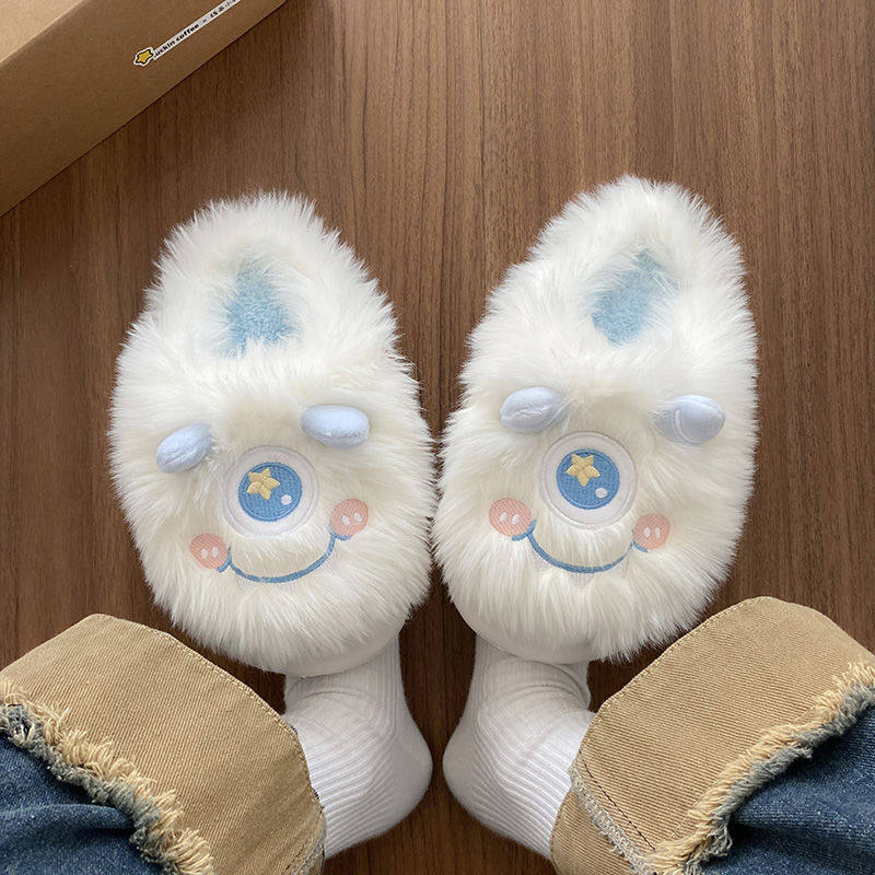 高颜值棉拖鞋可爱卡通独眼小精灵女款棉鞋居家鞋毛绒保暖毛毛拖女