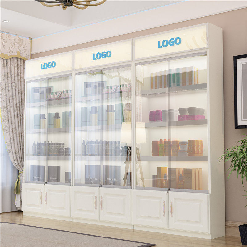 美容院产品展示柜带玻璃门带锁透明礼品展柜子化妆品展示柜陈列柜