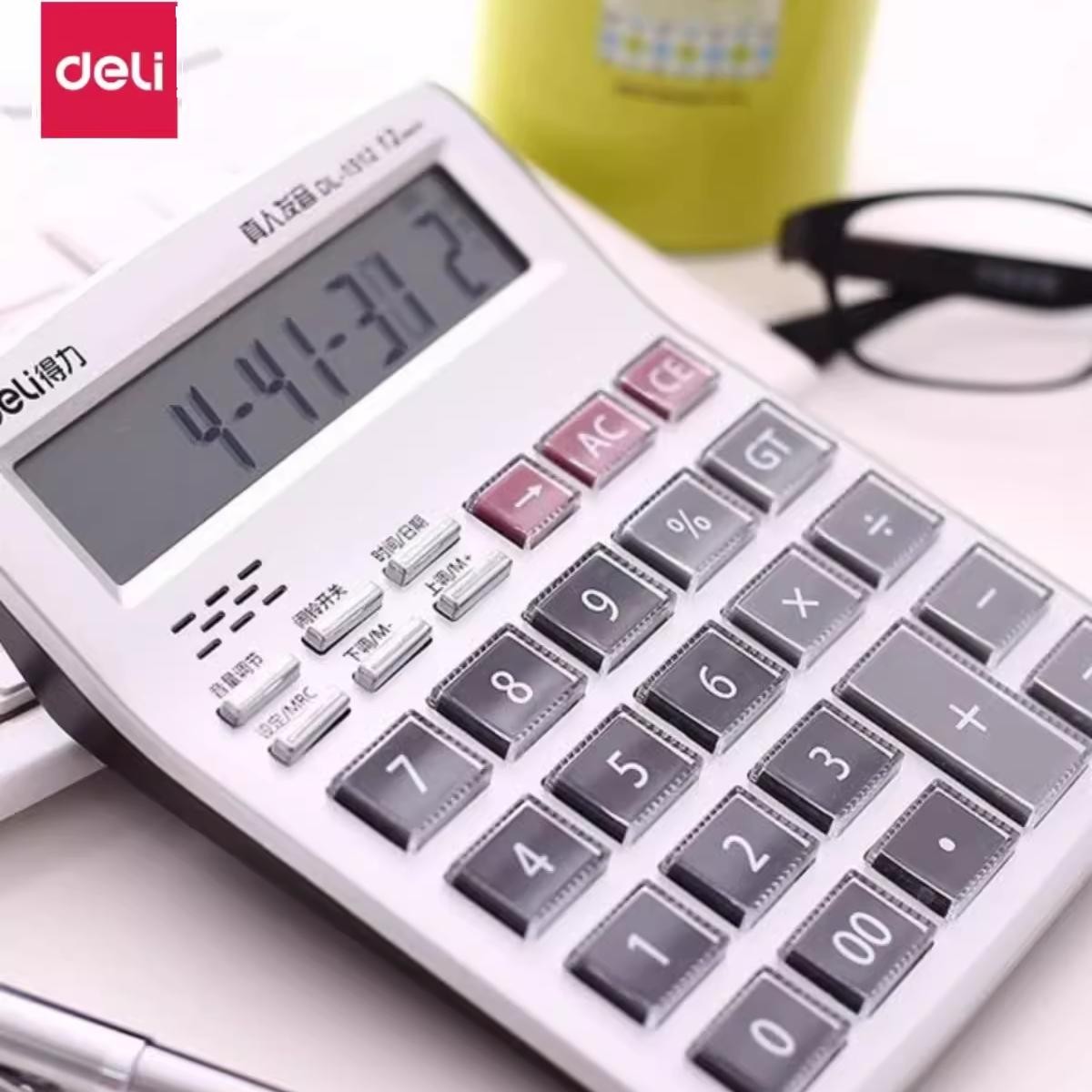 得力1512计算器真人语音财务办公计算机12位大按键水晶按钮计算机