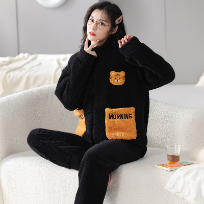 女法兰绒秋冬季特大码加厚睡衣女