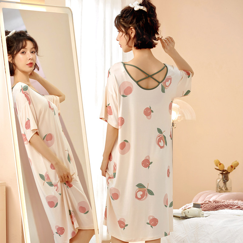 5XL冰丝凉感莫代尔短袖睡裙女夏季特大码200斤胖妹妹甜美中长裙夏