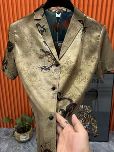 2024夏季复古男士新款高档短袖衬衫印花中国风西服时尚半袖衬衣男