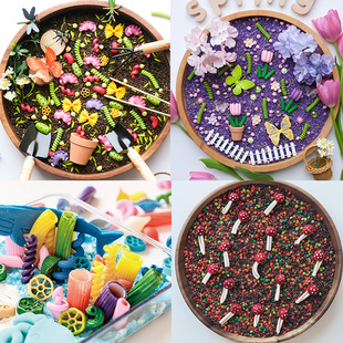 跨境春天万圣圣诞幼儿园儿童在家益智类蒙氏感官盆手染染豆彩米