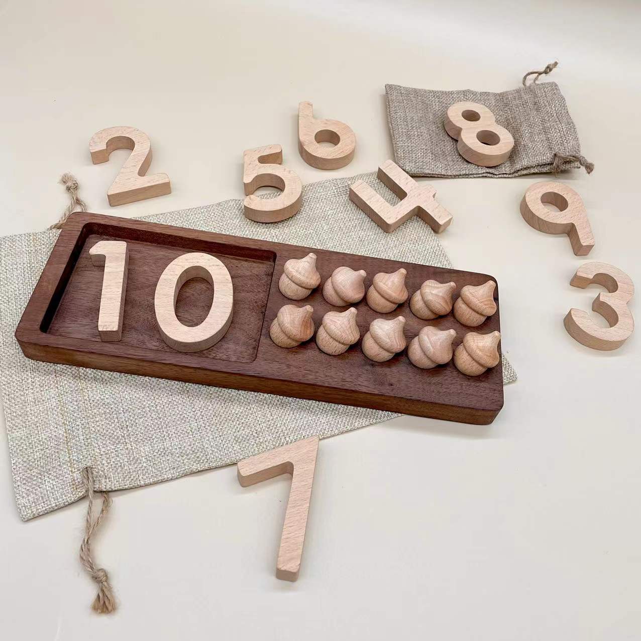 蒙氏数字板数学启蒙早教教具儿童益智玩具原木木质十阵格宝宝计数