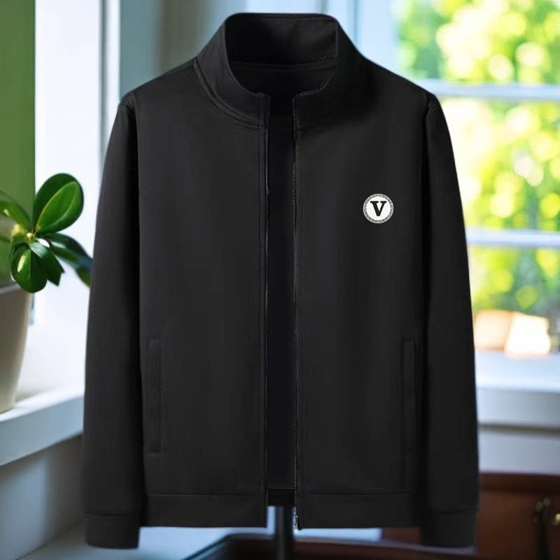 春秋薄款立领外套胖子加绒加大码成熟爸爸上衣男士夹克拉链卫衣男