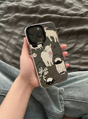 可爱复古蝴蝶结羊驼适用苹果17promax手机壳新款iPhone15小众11卡通13可爱女款12全包保护套16pro透明14防摔