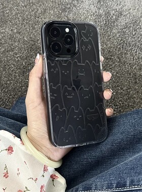 ins风日韩线条卡通墨镜猫咪12手机壳iPhone14promax新款苹果13透明软壳xr硅胶防摔11小众保护套7/8plus全包女