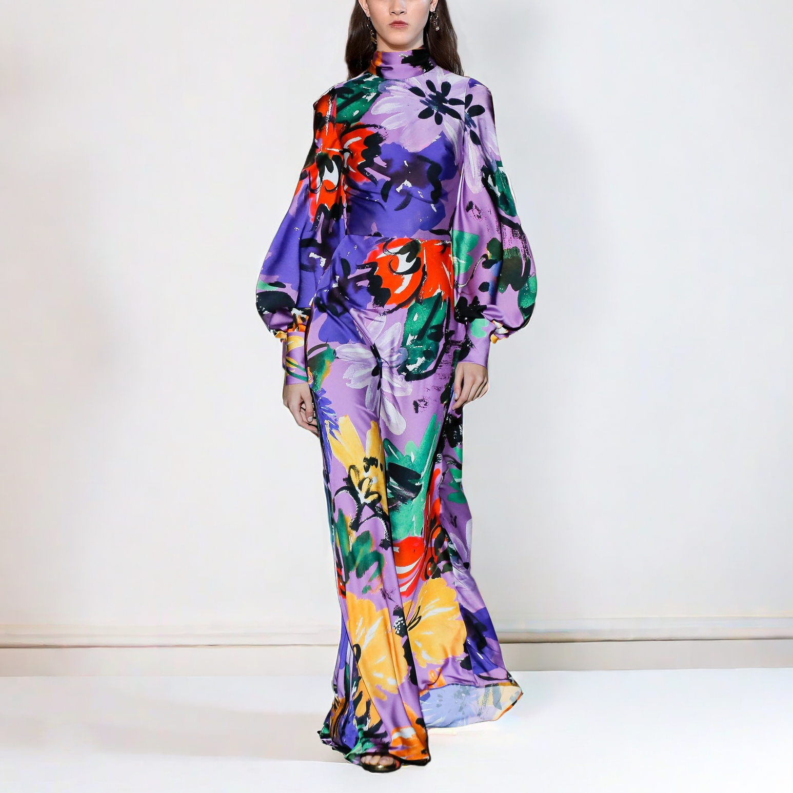 春秋高级气质紫色连衣裙女复古印花长裙显瘦裙子长款缎面花裙女装,女装/女士精品,连衣裙,淘宝优惠券,粉丝福利购,淘宝优惠卷