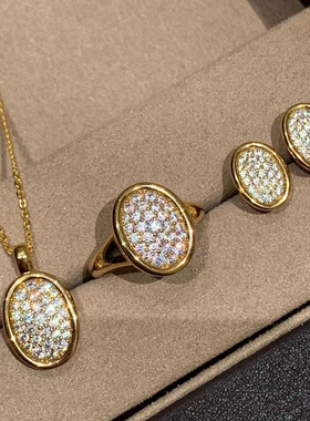 法式复古满钻椭圆形耳钉女 S925纯银爆闪bling bling钻石水滴耳环