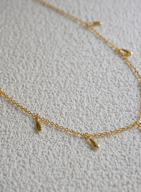 法国小众设计几何椭圆锁骨项链 S925纯银复古水滴流苏choker颈链