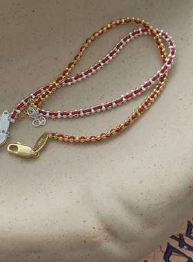 astudio纯银本命年红色编织手链