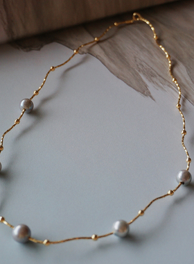 astudio纯银海水akoya珍珠项圈女