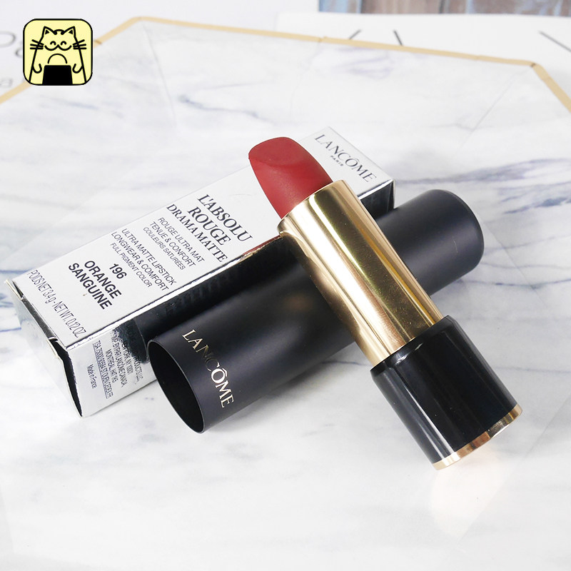 常小辉 兰蔻小蛮腰口红196 朱砂橘黑管哑光唇膏