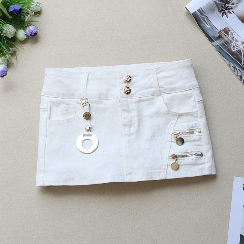 新款白色牛仔超短裙裤女夏季性感低腰弹力百搭修身显瘦假两件裙裤
