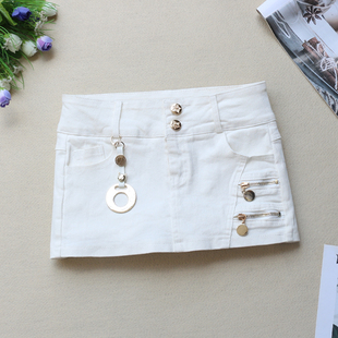 新款白色牛仔超短裙裤女夏季性感低腰弹力百搭修身显瘦假两件裙裤
